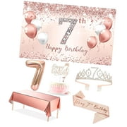 SKYSONIC 25th Birthday Party Decor Set for Women, Rose 25 Banner and Tablecloth, Fabulous at 25 Sash and Tiara, Happy 25th Birthday Cake Topper, 25 Number Balloons