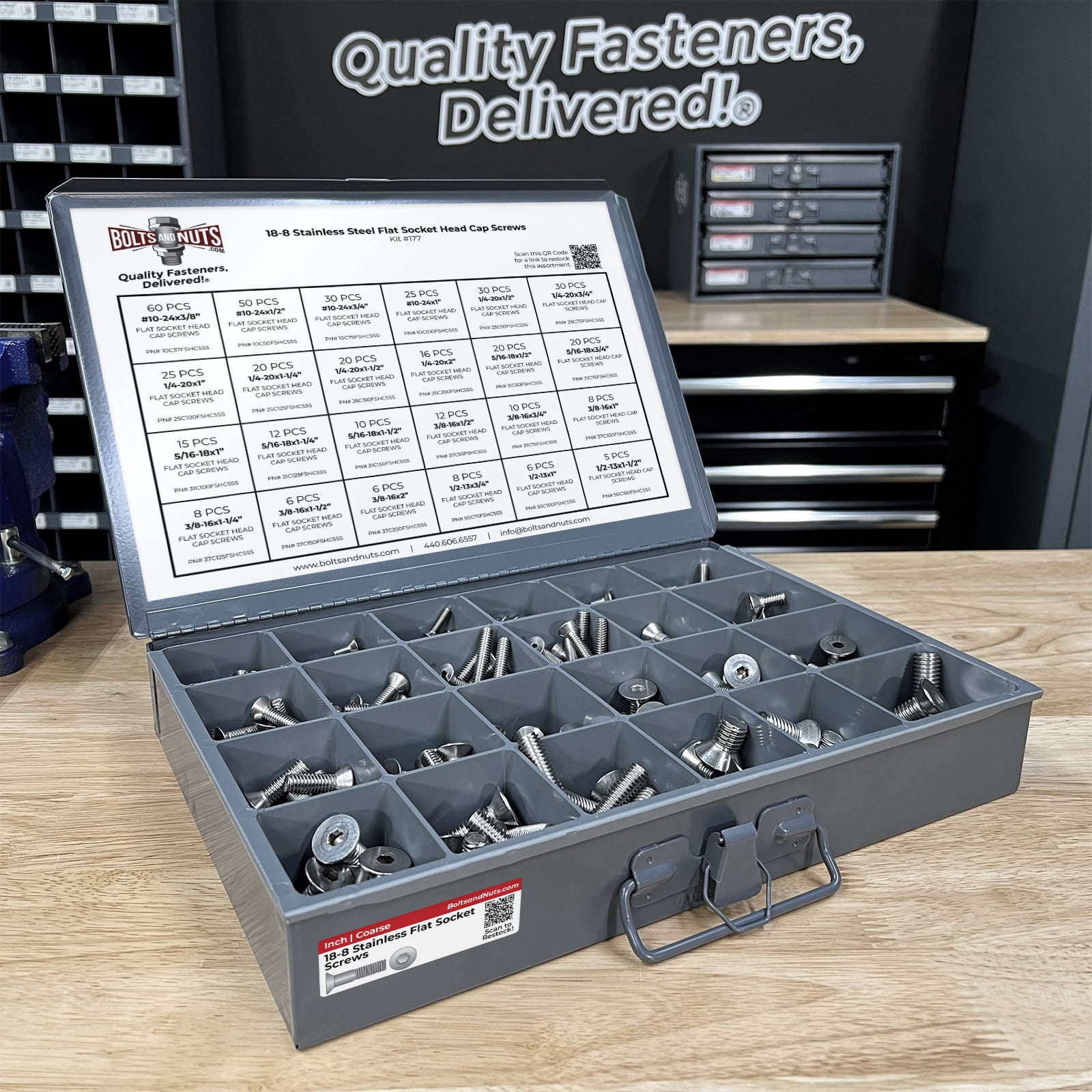 18-8 Stainless Steel Flat Socket Head Cap Screws Assortment - 453 Pieces