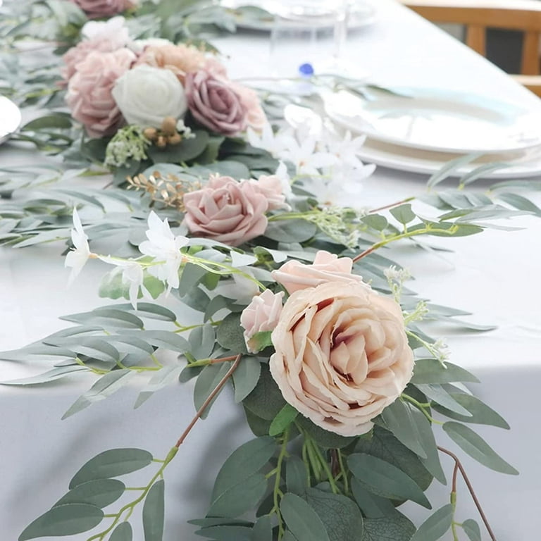 Large Faux Tea Rose and Eucalyptus Garland - Pink/Green