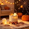 thumbnail image 5 of Yakvarog Halloween Canvas Tote Basket 8.8" x 9", Plaid Patchwork Fabric with Handle, Trick or Treat Candy Bags for Gifts, Toys, Party Favor & Home Holiday Decor, 5 of 6