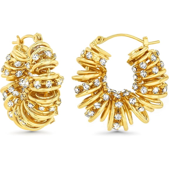 SNGIA 18K Gold Plated Chunky Twisted Open Hoop Earrings for Women with 18K Gold Plated, CZ Accent