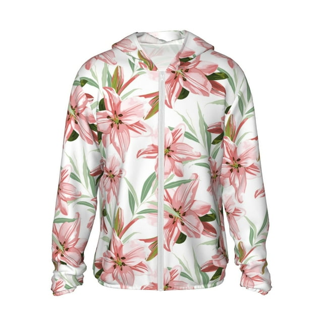 Vsdgher Chemises à Capuche Imprimé Lys Fleurs pour Hommes Femmes, Manches Longues Protection Solaire Pêche pour Course Natation-Grand