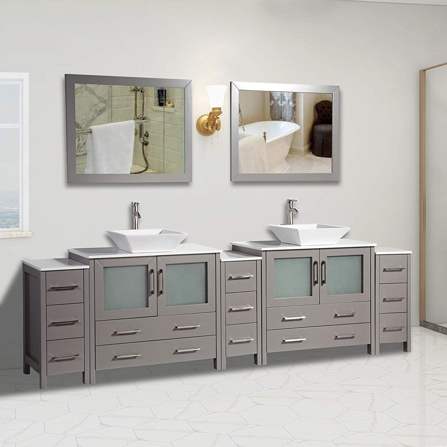 Vanity Art 108 Inche Double Sink Bathroom Vanity Compact Set 5 Cabinets ...