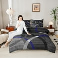 thumbnail image 4 of Manfei Retro Striped Pattern Bedding Comforter Set,Modern Abstract Geometric Twin Comforter Sets,Black Gray Bedding Set For Teens,Luxury Bedroom Decor Reversible,2 Pieces, 4 of 8