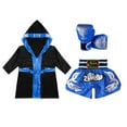 thumbnail image 3 of TiaoBug Kids Boys 3Pcs Boxing Satin Hooded Boxing Robes with Boxer Shorts Punching Sparring Gloves Set Black&Blue 10, 3 of 7