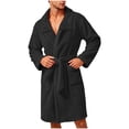 thumbnail image 2 of Hrsba Fleece Robe for Men,Solid Color Double Fleece Turn Down Collar Open Front Sleep Robe With Belt Wearable Outdoor Fall Bathrobe, 2 of 8