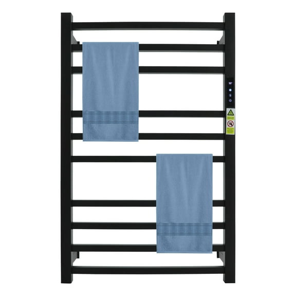 10 Bars Heated Towel Rack with Timer & Temperature Control, Wall Mounted Towel Warmer Rack for Bathroom Electric Towel Drying Rack 24h Insulation for Bedrooms Hotels, Black 120W