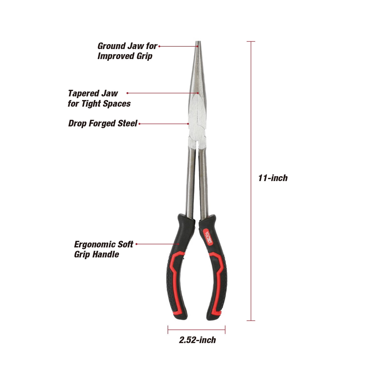 Hyper Tough 11 in Long Nose Pliers with Ergonomic Soft Grip Handles, Model 5375V