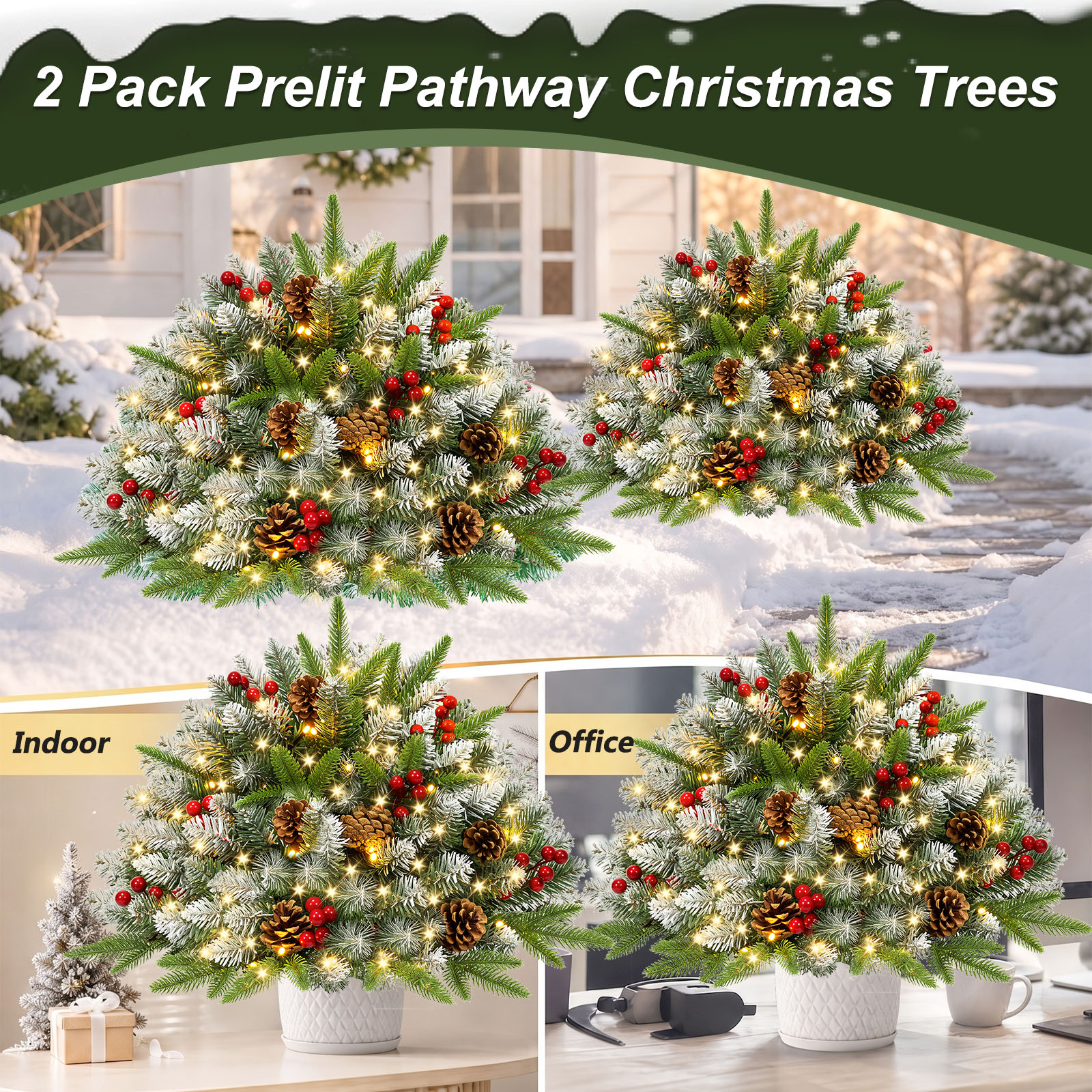 Yexmas 24-Inch Pre-Lit Small Christmas Trees, Set of 2 photo 2