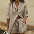 thumbnail image 2 of Sunloudy, conjunto informal de 2 piezas para mujer, camisa de manga larga con botones y pantalones cortos con cintura elástica, ropa de calle Y2kB Sunloudy S M L XL, 2 of 5