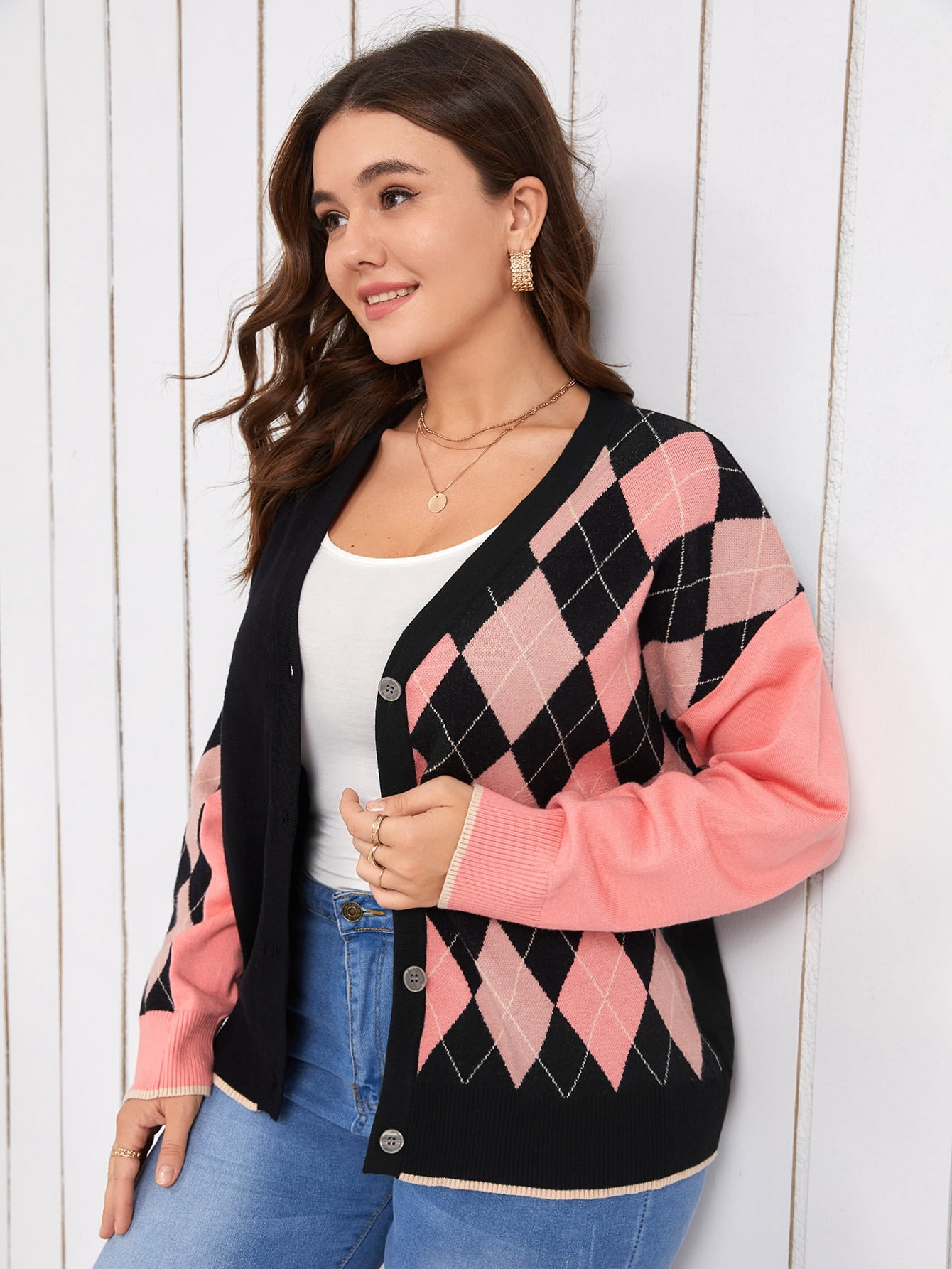 Button Front Spliced Cardigan 