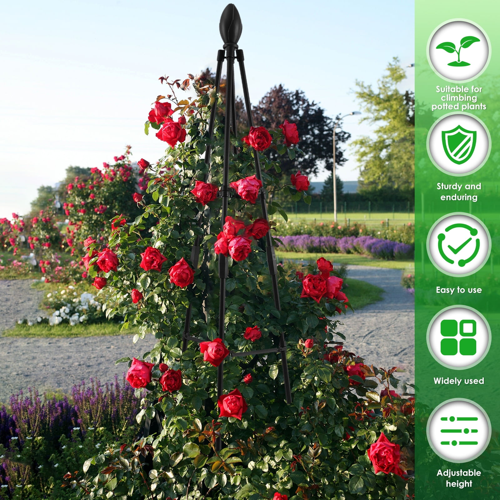 Grusce Garden Trellis Metal Garden Obelisk Supports Rustproof Flower Stand Trellis Adjustable Vegetables Obelisk Towers Cross Arm Design Plants Support Trellis for Tomato Cucumber