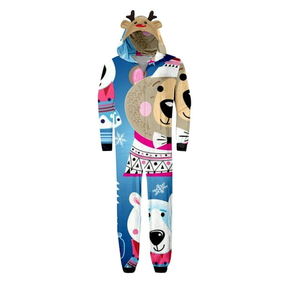 BONIXOOM Family Christmas Pajamas Matching Sets Pajamas For Men Loungewear None Long Sleeve Printed Jumpsuit Blue XXL