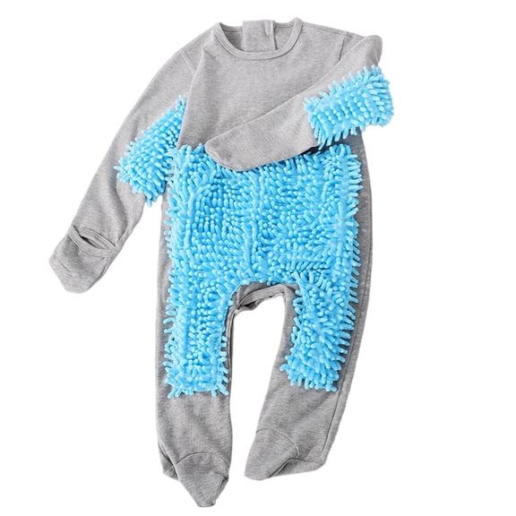 Wxolcjlv Baby Boys Mop Crawler Jumpsuit Full Coverage Anti-Dirt Floor Cleaning Pretend Play Romper Long Sleeve One Piece Bodysuits,18-24 Months