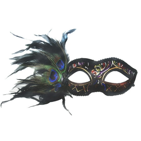Gold Venetian Feather Mask - FANCY VENETIAN MASK - Masquerade - PEACOCK FEATHERS