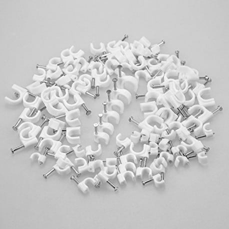 100 X ROUND WHITE CABLE CLIPS 12MM 
