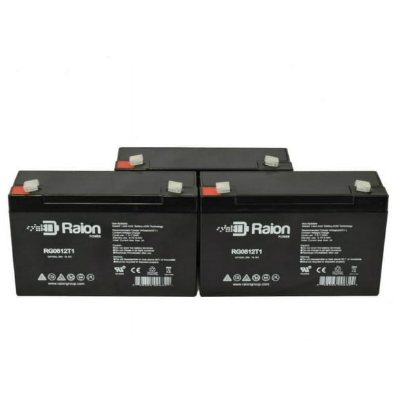 Raion Power 6V 12Ah Replacement Emergency Light Battery for Light Alarms 4RPG2 - 3 Pack