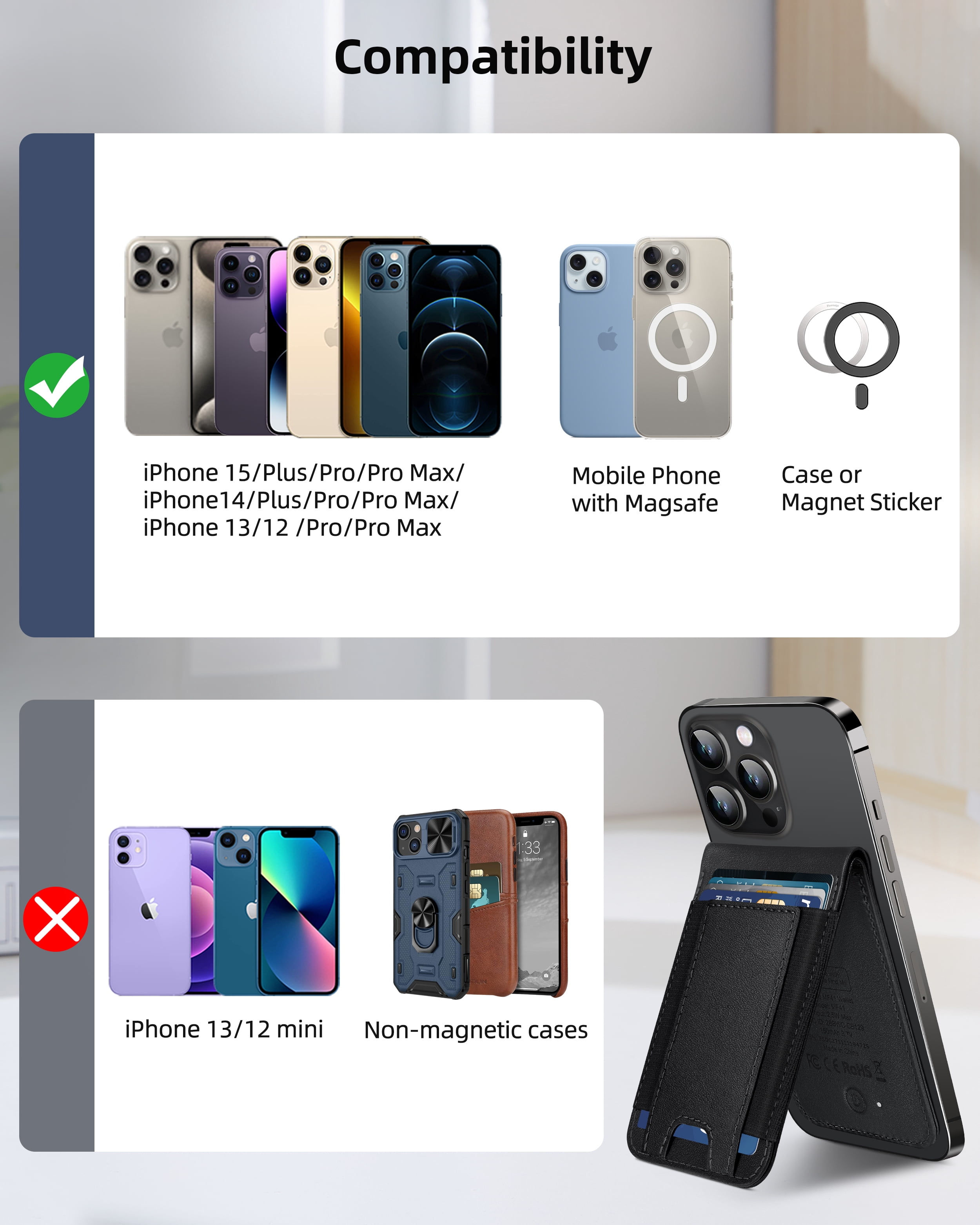 ExtreLife Magnetic Wallet with Find My, Magnetic Card Holder with Adjustable Phone Stand Compatible for iPhone 17/16/15/14/13/12 Series, RFID, Leather, Fits 8 Card