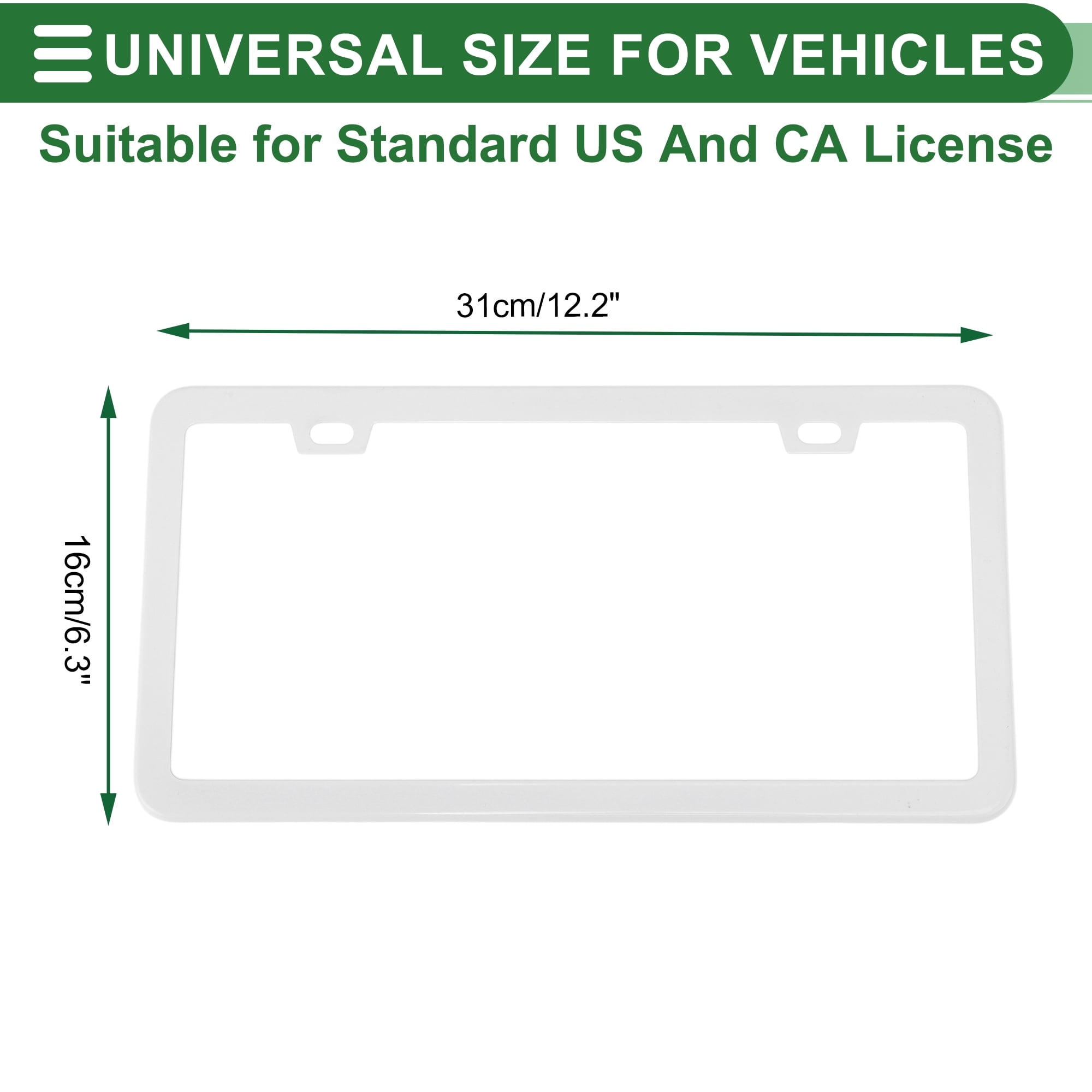 Unique Bargains 1Set Stainless Car License Plate Holder With Screws 2 Hole White