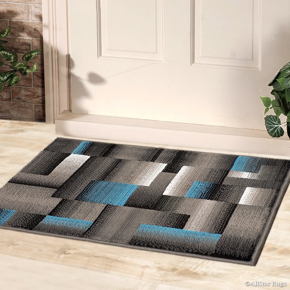 Blue AllStar Doormat Accent Rug Modern. Contemporary Woven Area Rug. Drop-Stitch Weave Technique. Carved Effect. Vivid Pop Colors (2' 0" x 2' 11")