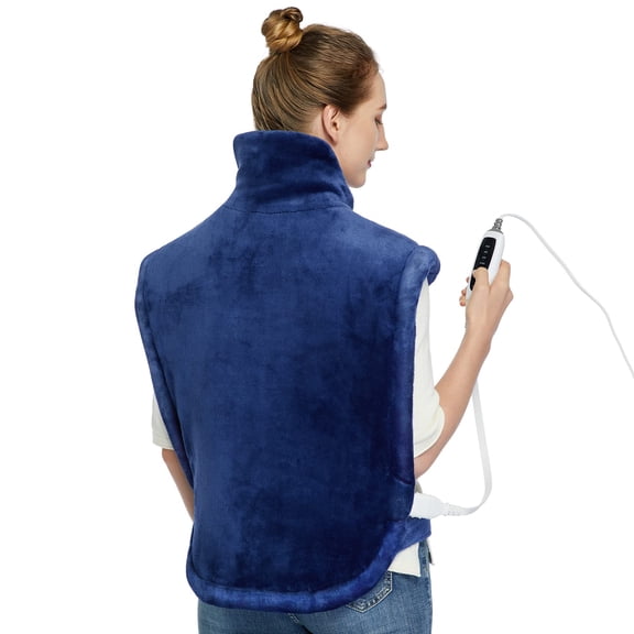 Large Heating Pad for Neck and Shoulders Back Pain Relief, Weighted Electric Heating Pads with Auto Shut Off, Full Body Back Heat Pad, Fast Heating and 4 Heat Settings (Navy Blue, 33"x22")