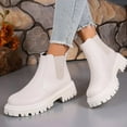 thumbnail image 2 of White Women Low Heel Platform Boots In White Thick Sole Comfortable For Fall Winter Style, 2 of 7