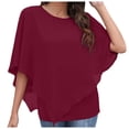 thumbnail image 3 of Womens T Shirts Short Sleeve Crewneck Solid Color T-shirt Summer Flowy Loose Breathable Casual Daily Tops Red M, 3 of 9