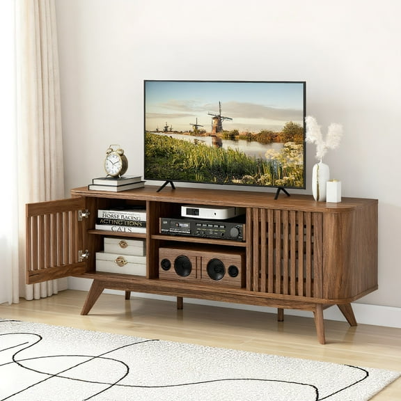 YYAo TV Media Console Table,TV Stand,2-Door TV Stand for TVs up to 60 Inches with Adjustable Shelves-Walnut