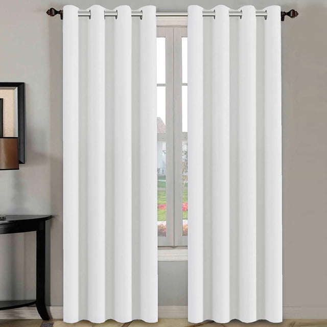 Cortinas blancas de 96 pulgadas de largo, paneles de tratamiento de ventana/cortinas para sala de estar, diseño moderno, paneles de cortina con ojales para comedor, juego de 2, blanco puro, 52 pulgadas de ancho x 84 pulgadas de largo