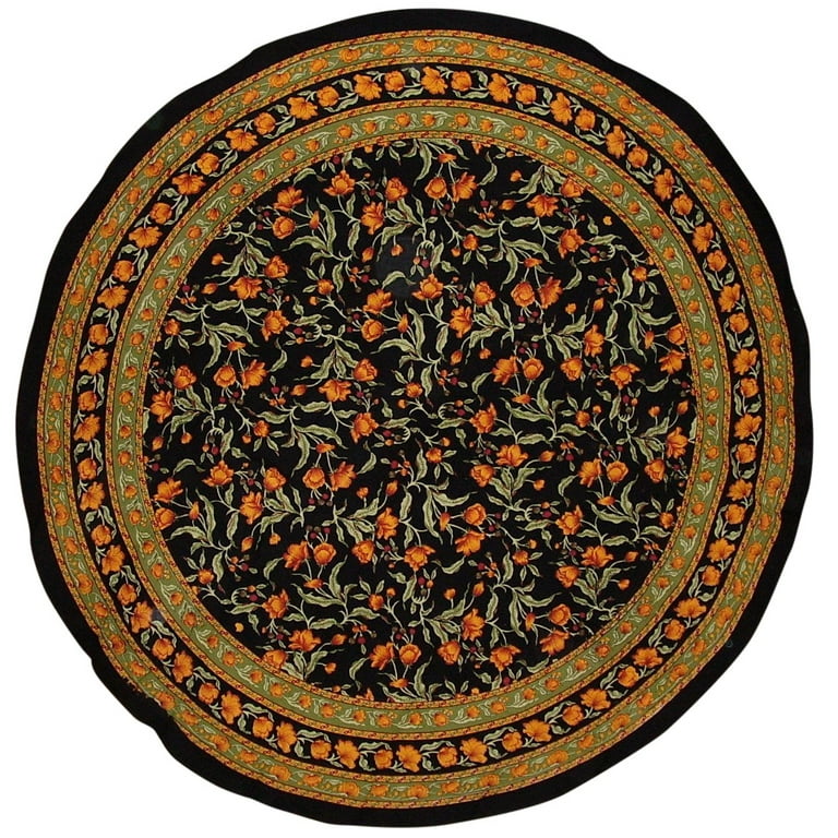 India Arts French Floral Round Cotton Tablecloth 88 Amber on Black 
