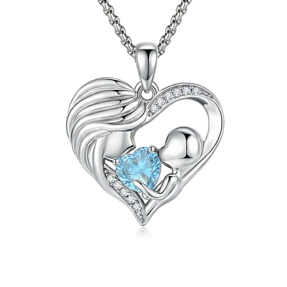XATENJE Mother Necklace March Birthstones Heart Pendant Necklaces Expectant Mother Jewelry Gifts for Women Mom Birthday Mother's Day