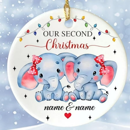 Custom Second Christmas Ornament 2025 - Personalized Elephant Couple Keepsake for Married Couples