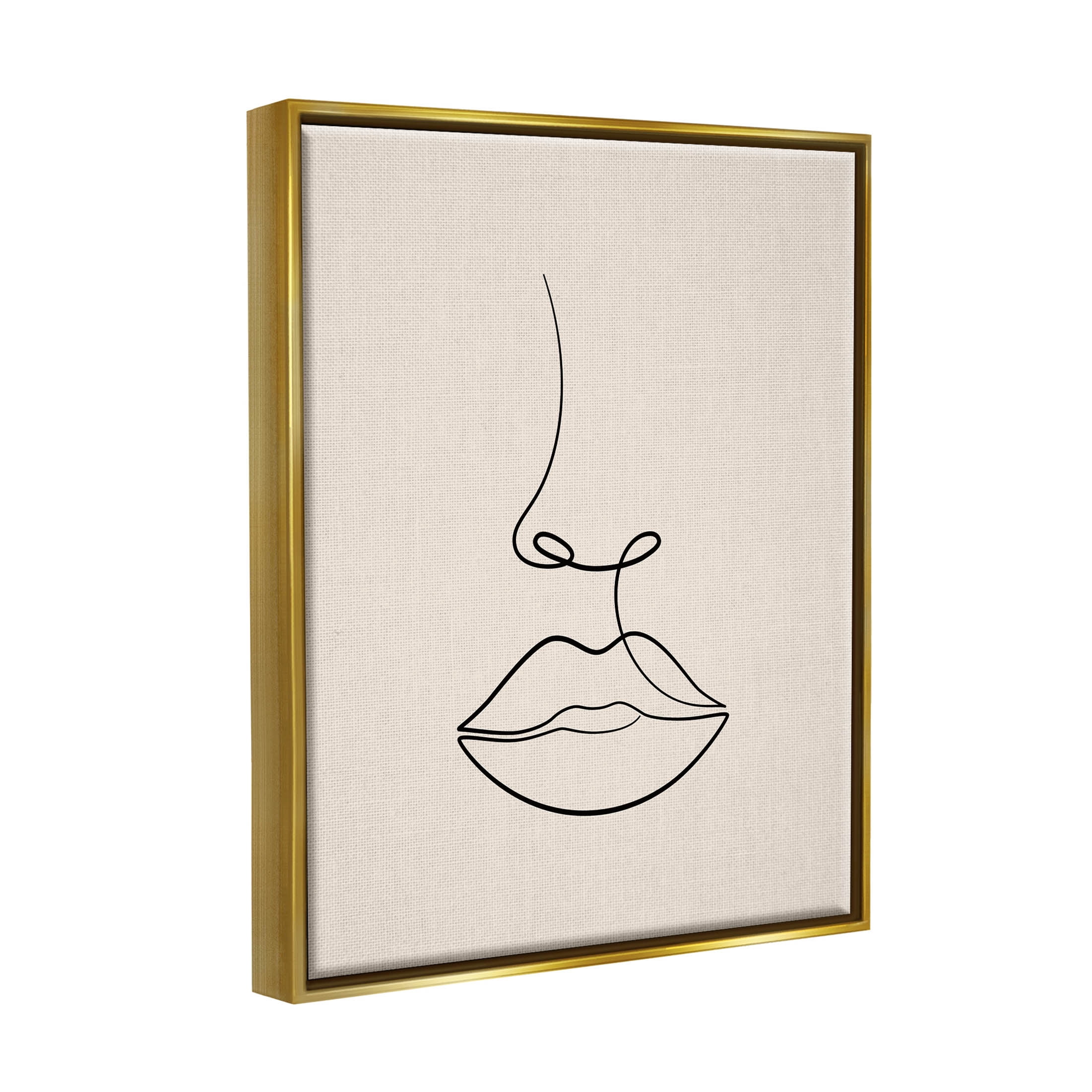 Stupell Industries Minimal Female Face Line Doodle Graphic Art Metallic Gold Floating Framed Canvas Print Wall Art, Design by JJ Design House LLC