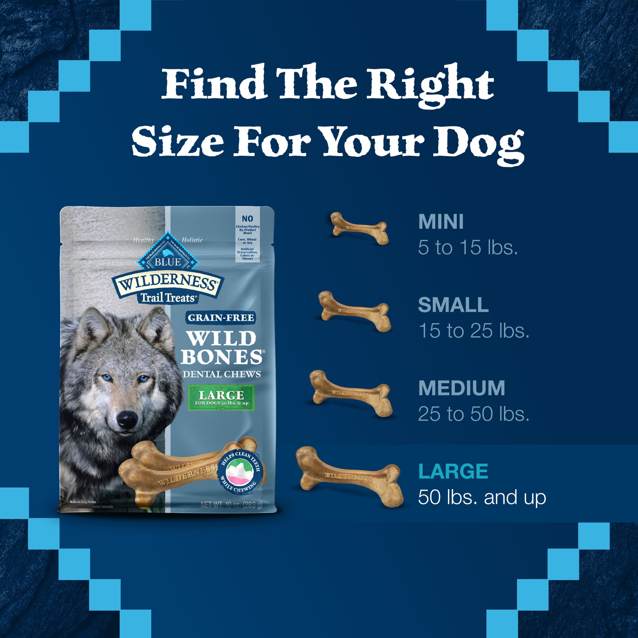 Blue Buffalo Wilderness Trail Treats Wild Bones, Large Dental Chews For Large Dogs, 10-oz.