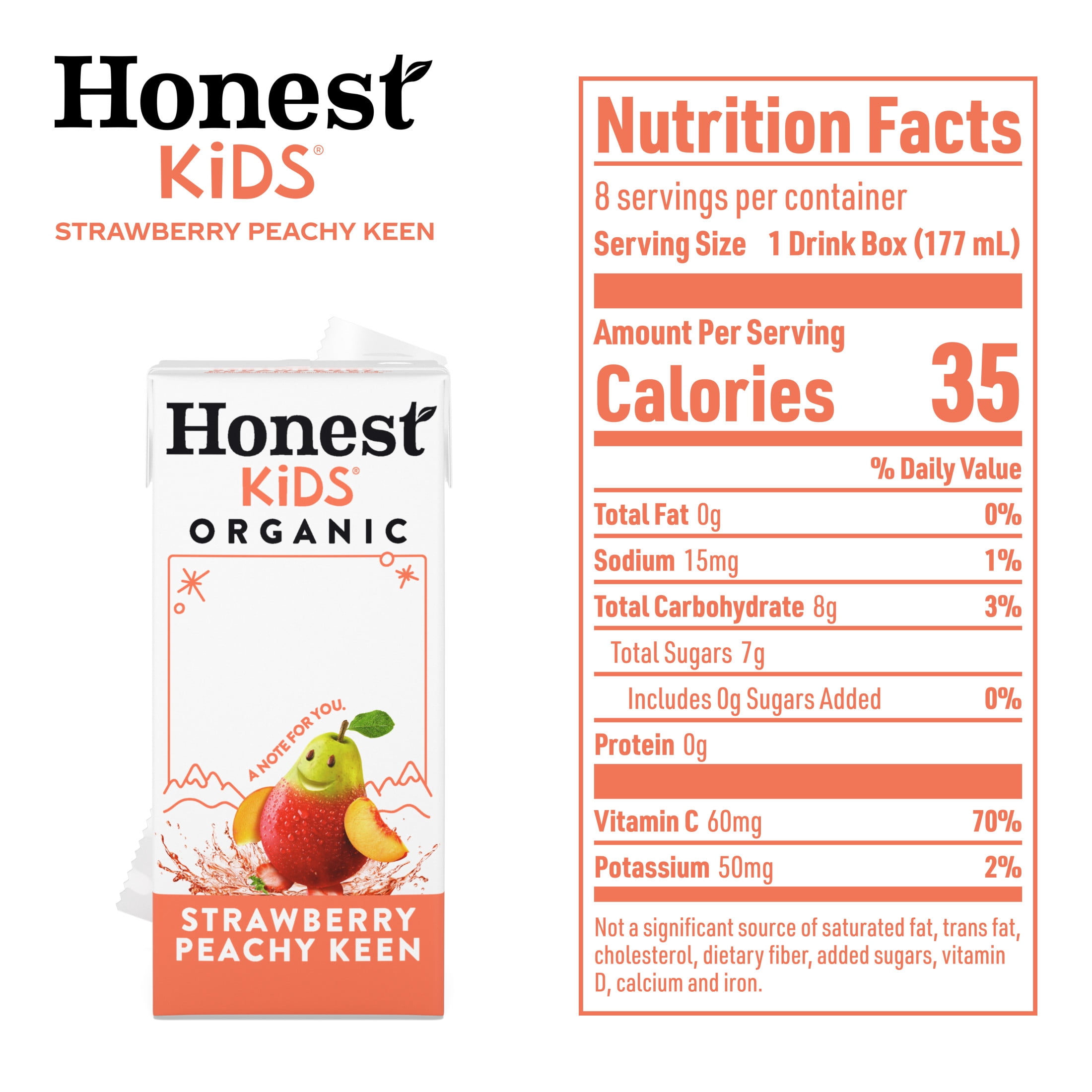 (3 pack) Honest Kids Strawberry Peachy Keen Organic Juice Drink Cartons, 6 fl oz, 8 Pack