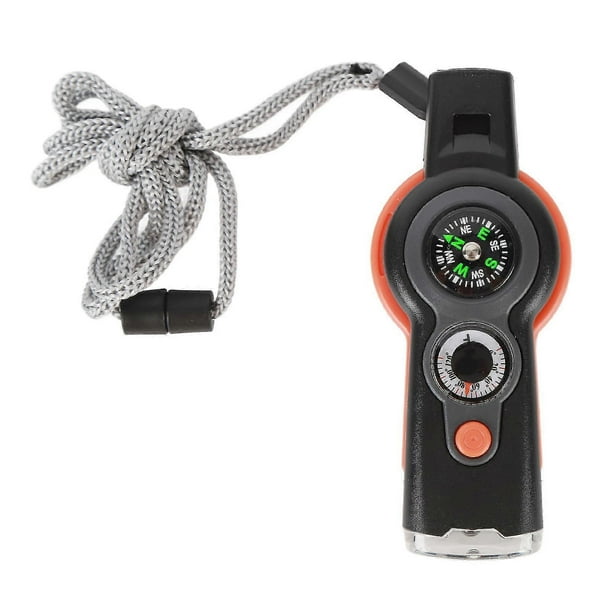 7 in 1 Emergency LED Light Thermometer Compass Multi Function Whistle for Hiking Climbing Orange-SaoZ