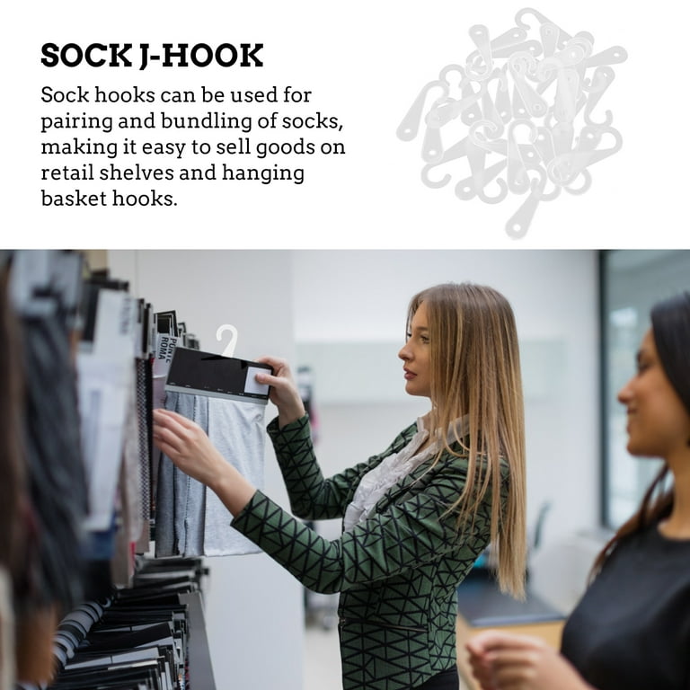 500pcs Plastic J Shaped Sock Hanger Hooks Hanging Hook for Clothing Parts, Size: 7.48 x 7.09 x 1.18, White
