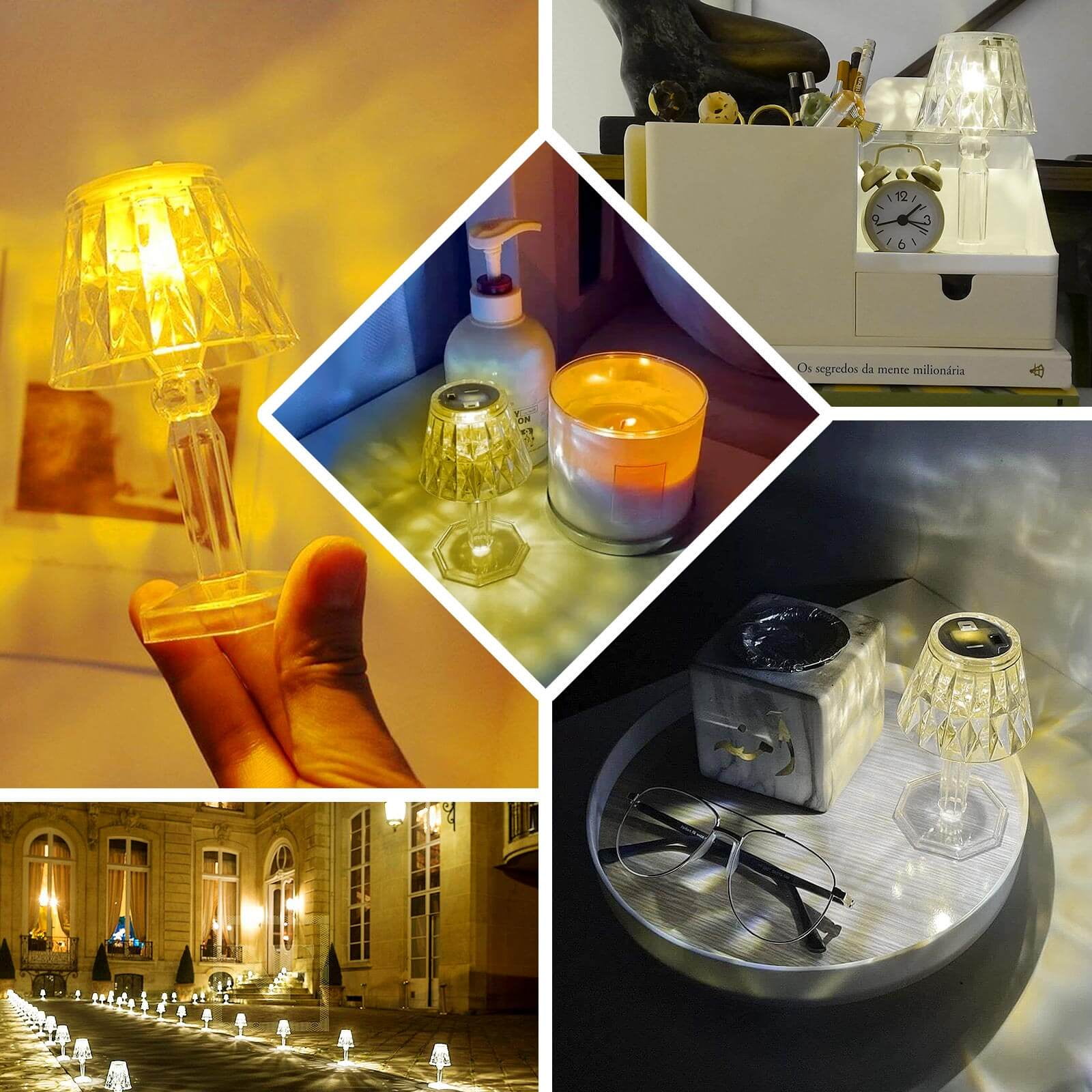 Efavormart 6 Pack | 4.5" Warm White Clear Crystal Mini Acrylic LED Desk Lamps, Decorative Accent Night Lights
