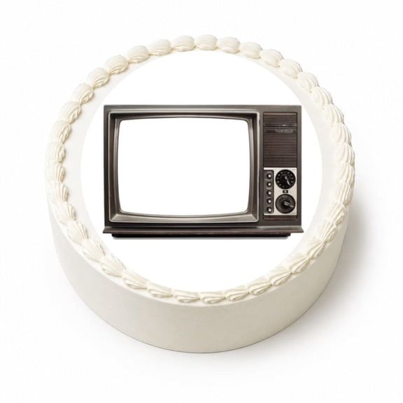 7.5" Pre-Cut Round Old School TV Edible Image Cake Topper, by TNCT. (1 Count)