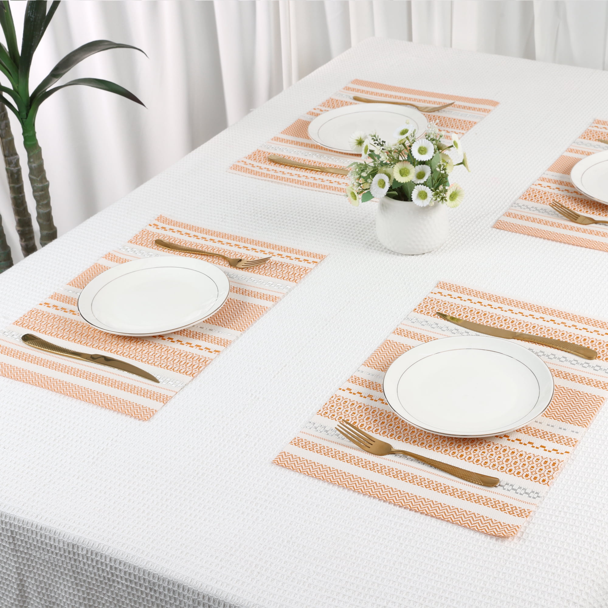 Unique Bargains 6 Pack Placemat for Dining Table Decor Washable Table Placemats Orange
