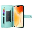 thumbnail image 3 of For iPhone 16 Pro Max 6.9-inch Wallet Case for Women Men Multi-Card Slots Zipper Pocket Lanyard Strap Wristlet Leather Phone Case,Green,For iPhone 16 Pro Max, 3 of 7