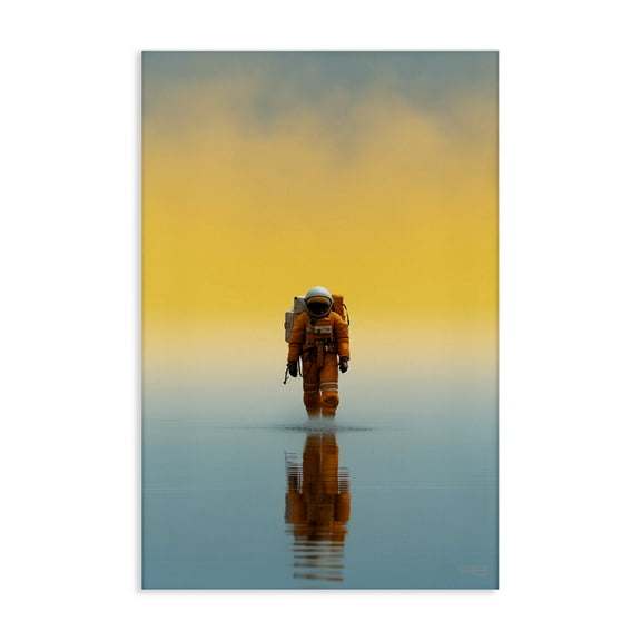 Stupell Industries Astronaut with Ombre Sunset People Painting Wrapped Canvas Art Print Wall Art, 16 x 24