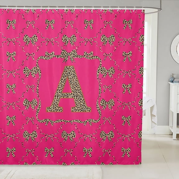 Manfei Fashion Bow Monogrammed A Shower Curtain 72Wx72L,Cartoon Bowknot Bathroom Curtain,Hot Pink
