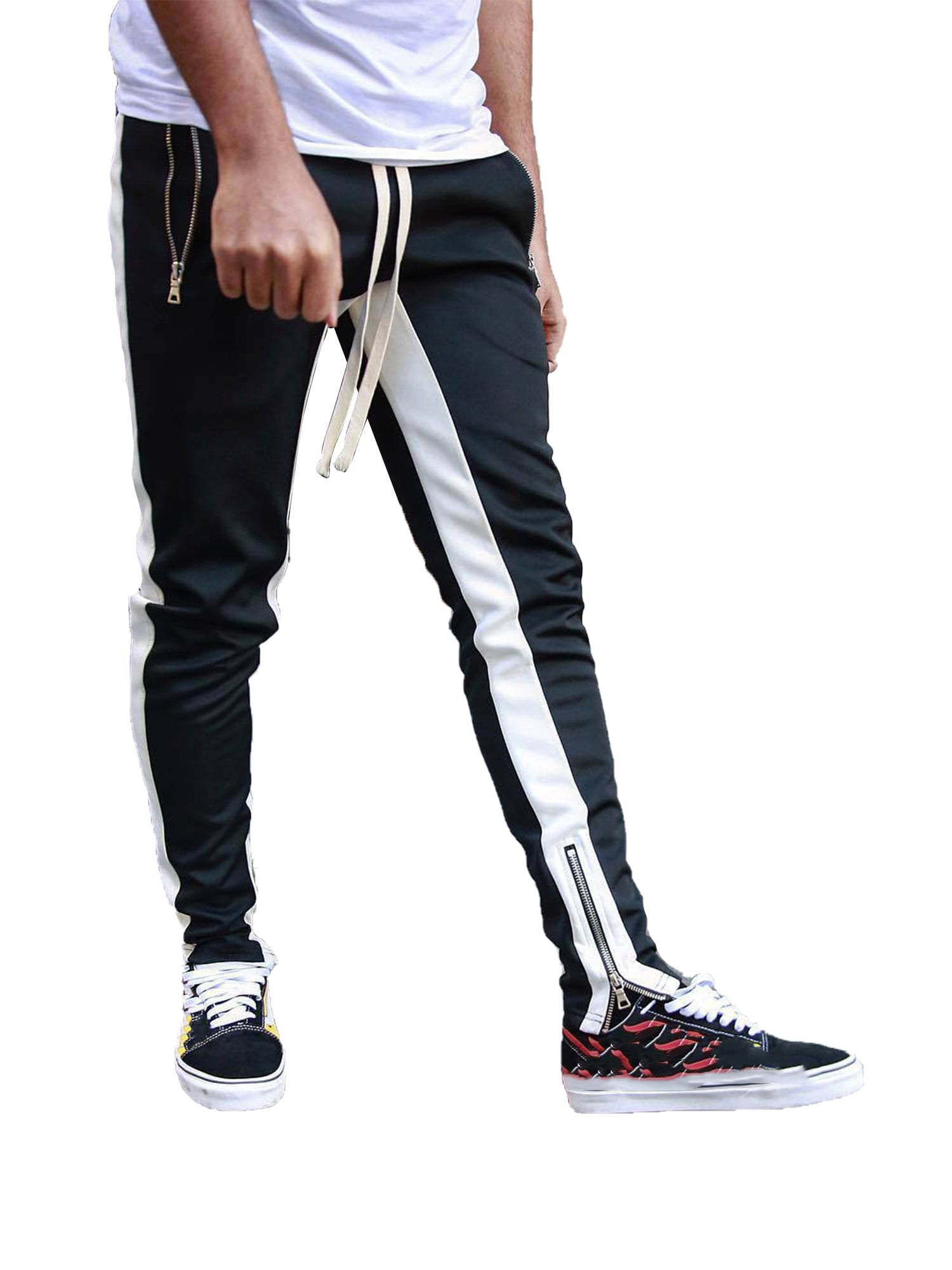 Coolred-Men Chic Soft Drawstring Stitching Mid Rise Solid Colored Tracksuit Bottoms 
