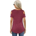 thumbnail image 2 of JYLFC Women T-Shirts Cold Shoulder V Neck Blouse Short Sleeve Tee, Burgundy 2XL, 2 of 3