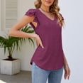 thumbnail image 2 of Baywell Women's Solid Color V-Neck Pleated Short Sleeve Casual Loose T-Shirt S-XXL, 2 of 7