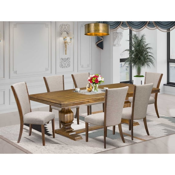 East West Furniture Northcliffe 7-Piece Dining Table Set in Walnut Finish