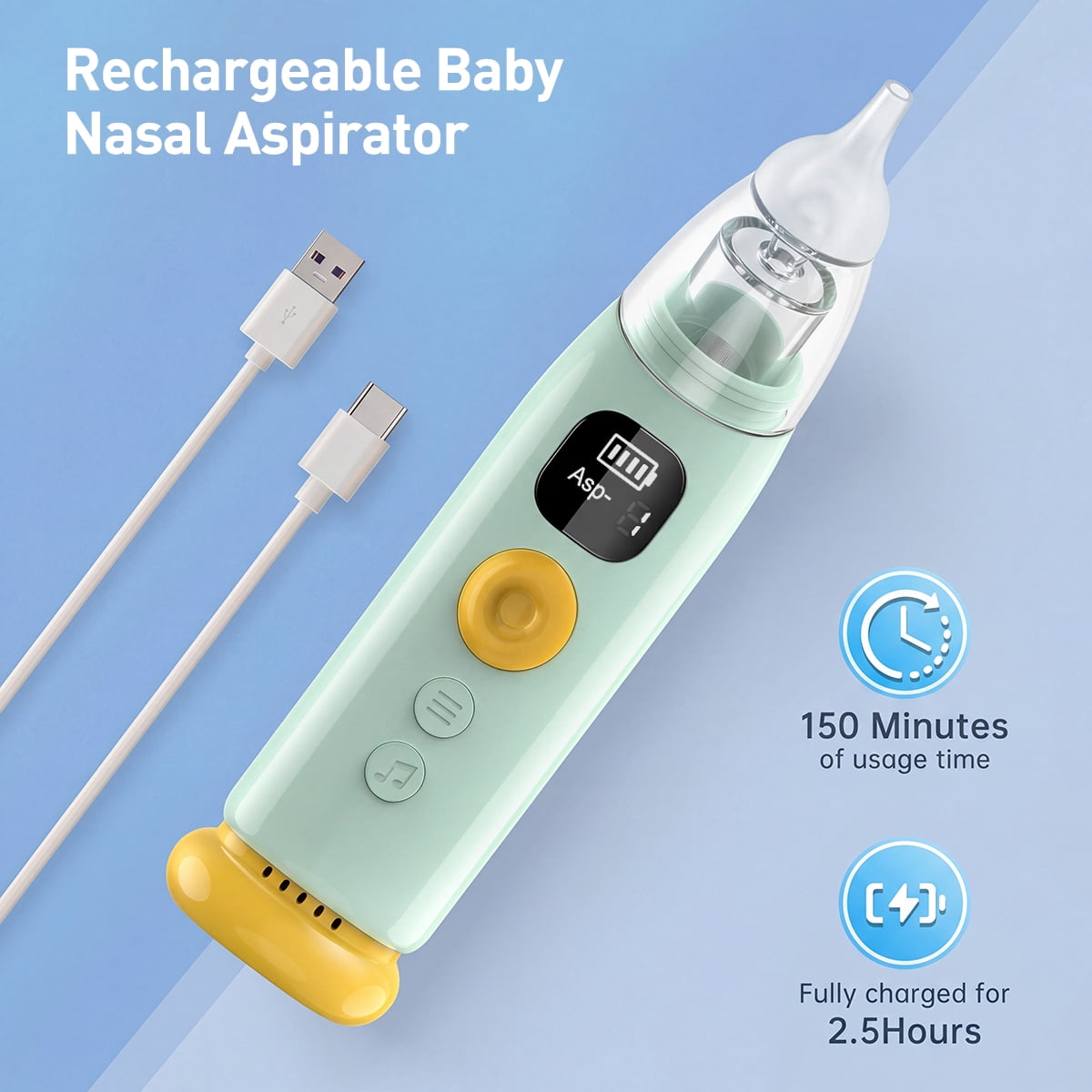 Cshidworld Nasal Aspirator for Baby, Electric Nose Aspirator for Toddlers, Waterproof Baby Nose Sucker with 3 Silicone Tips, 3 Adjustable Suction Level, Music and Light Soothing Function,Green