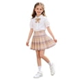 thumbnail image 2 of HAOTAGS Girls 3PC Outfit Sets, Checkered Short Sleeve Shirts +Skirts School Uniform Sets Yellow Size 12, 2 of 2