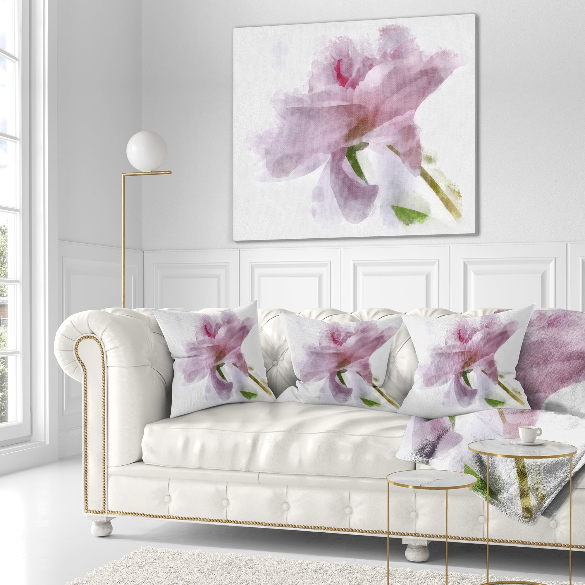 Designart Light Blue Flower with Paint Splashes - Floral Throw Pillow - 18x18
